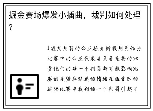 掘金赛场爆发小插曲，裁判如何处理？