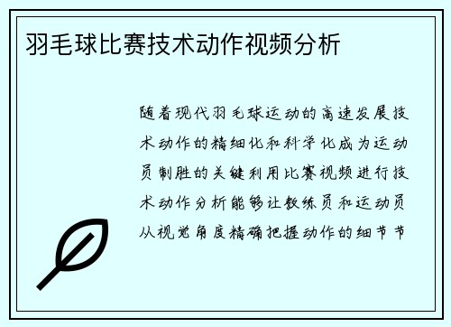 羽毛球比赛技术动作视频分析